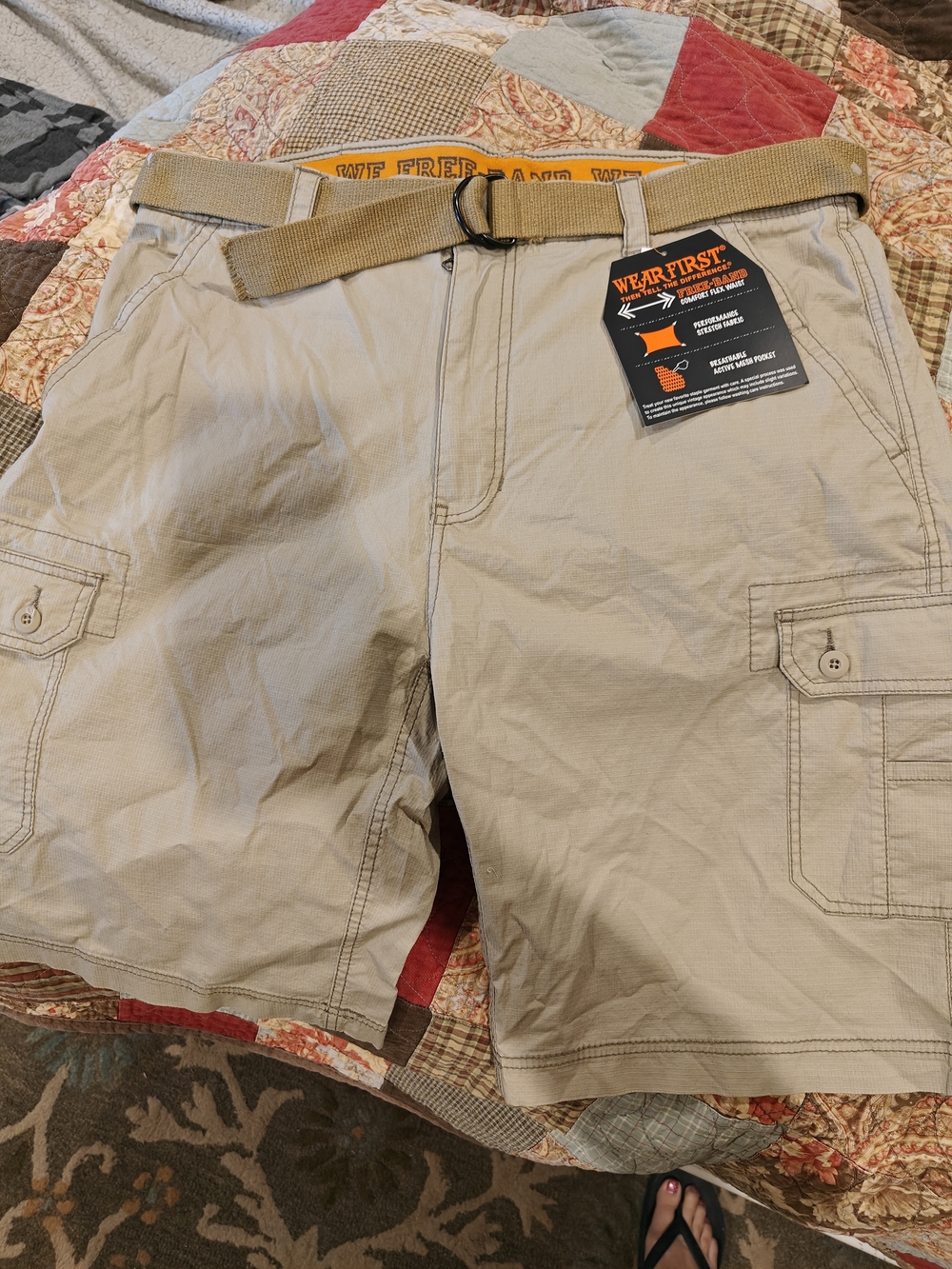 Wear First Men’s Cargo Shorts in Khaki with Web Belt